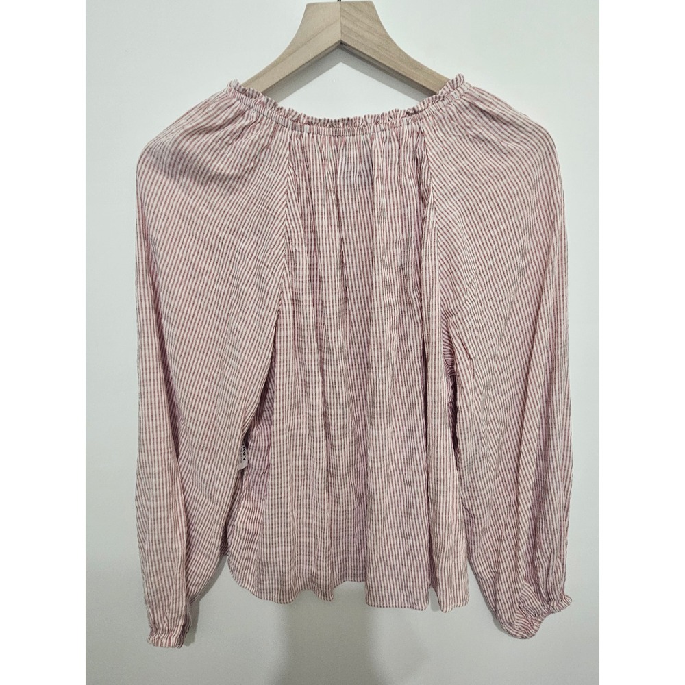 Old Navy Womens Red‎ White Striped Ruffle Neck Long Sleeve Blouse Top Medium NWT - Picture 5 of 5